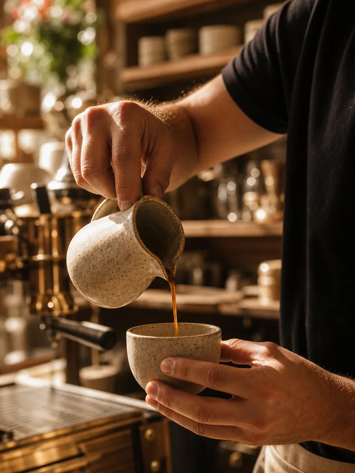 Barista preparando un espresso de especialidad con precisión artesanal