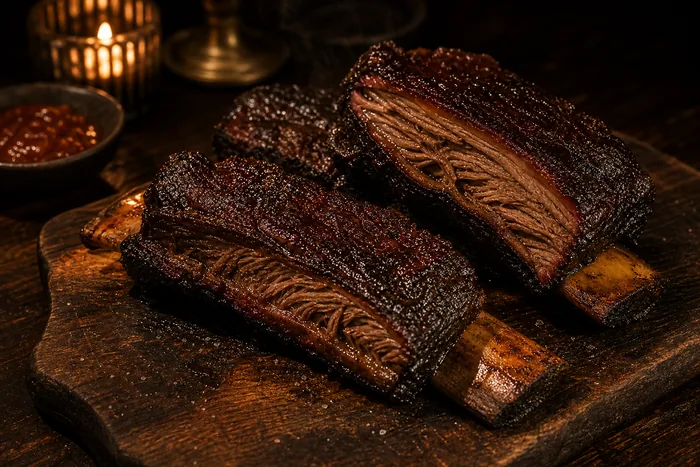 Costillas BBQ lentamente ahumadas con costra caramelizada