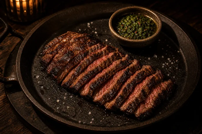 Entraña fina a la brasa con chimichurri de la casa